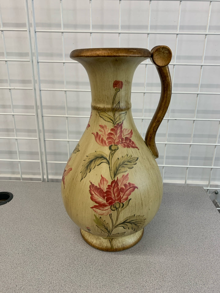 VTG STYLE HAND-PAINTED FLORAL VASE.