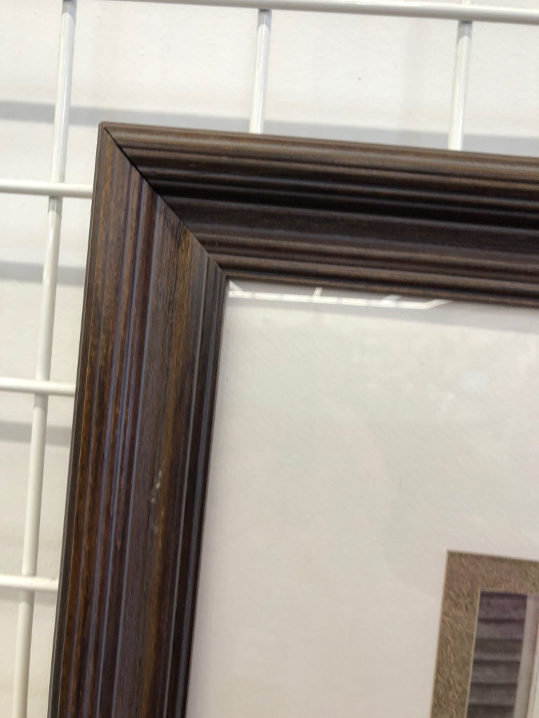 WINTER SCENE GRAY HOUSE W/SLEDS WALL HANGING.