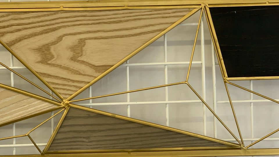 GEOMETRIC GOLD & WOOD WALL HANGING.