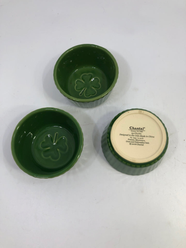 3PC GREEN SHAMROCK STONEWARE RAMEKIN/ MINI DISH.