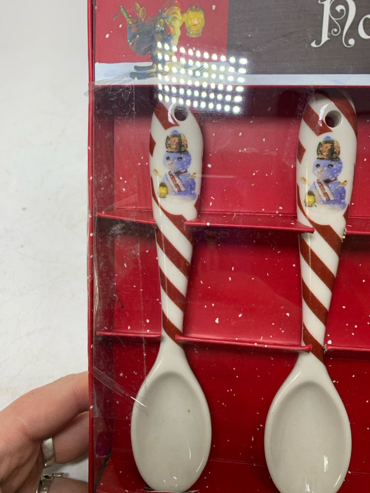 NIP 4 WILLIAM-SONOMA NORDIC ELF SNOWMAN SPOONS.