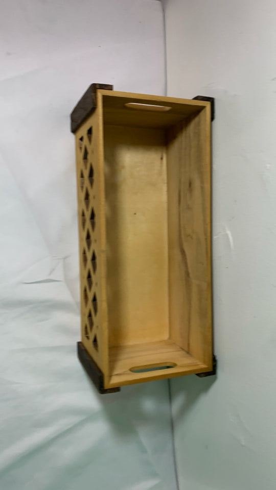 BLONDE LIGHT WEIGHT WOOD PLANTER W/ CUTOUTS.