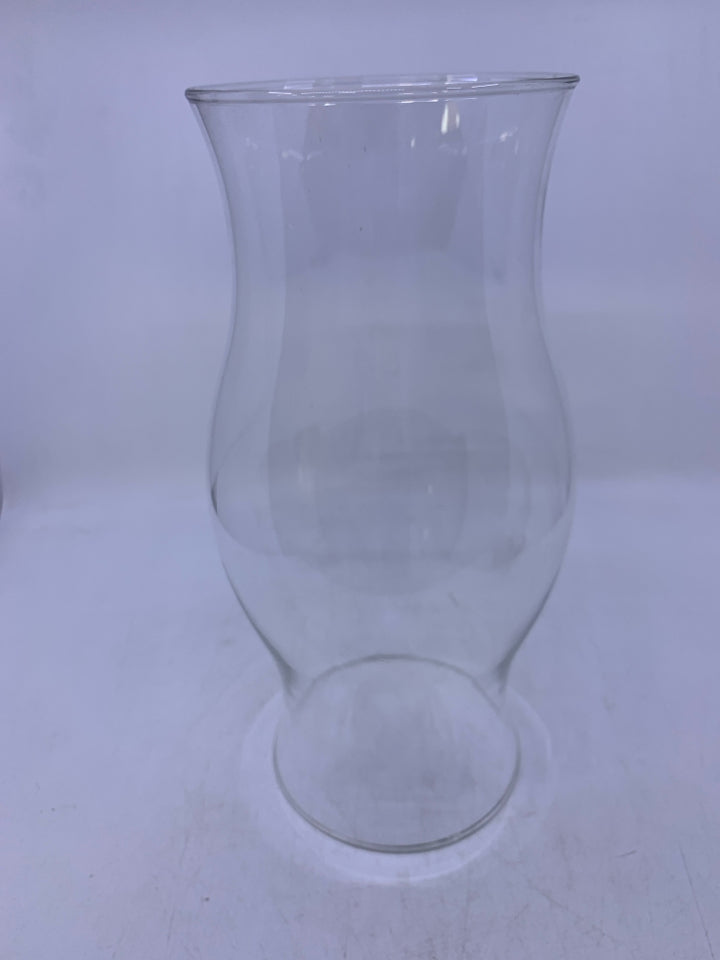 TALL GLASS HURRICANE SHADE.