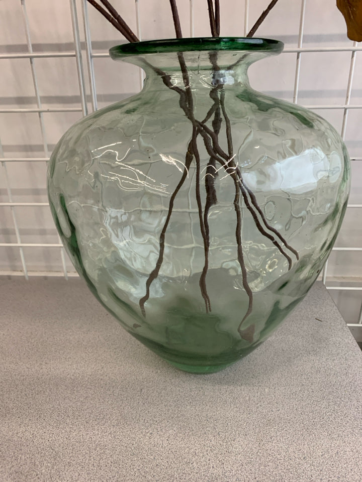 LG FLOOR VASE W GOLD/RED FROSTED PLANTS.