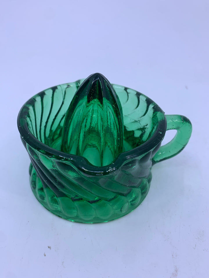 VTG DARK GREEN GLASS CITRUS JUICER.