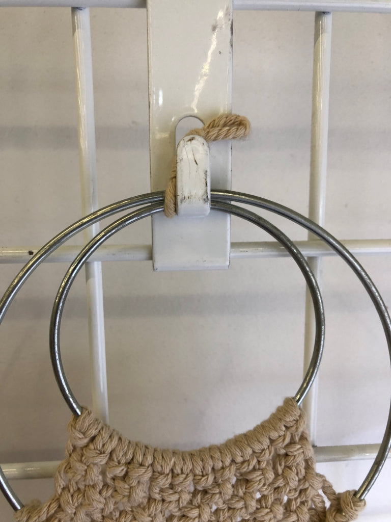 SMALL MACRAME WALL HANGING METAL CIRCLE.