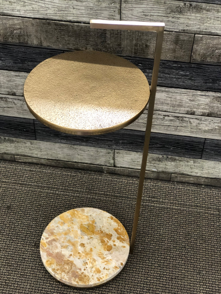 GOLD AND MARBLE BASE ROUND MARTINI TABLE.