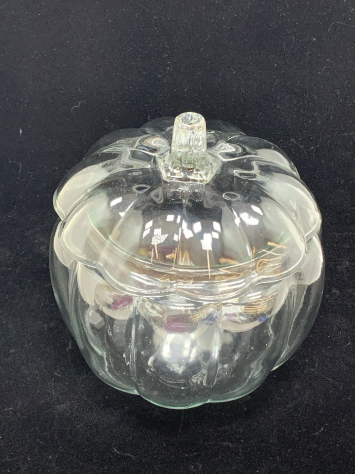CLEAR GLASS PUMPKIN JAR.