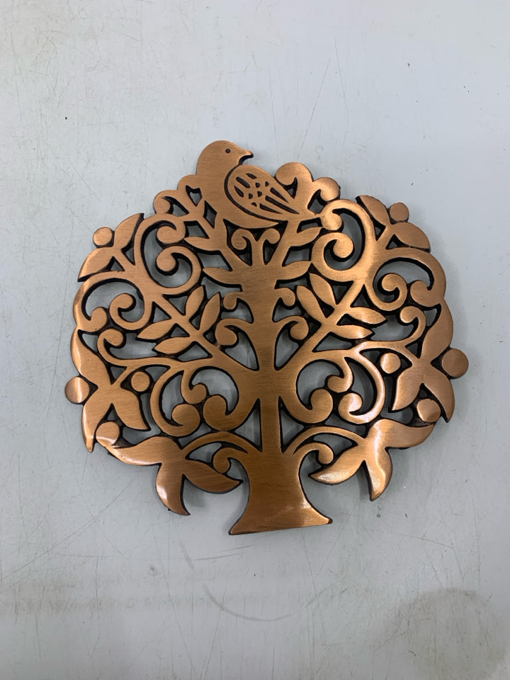 METAL COPPER COLORED TREE W/ BIRD.