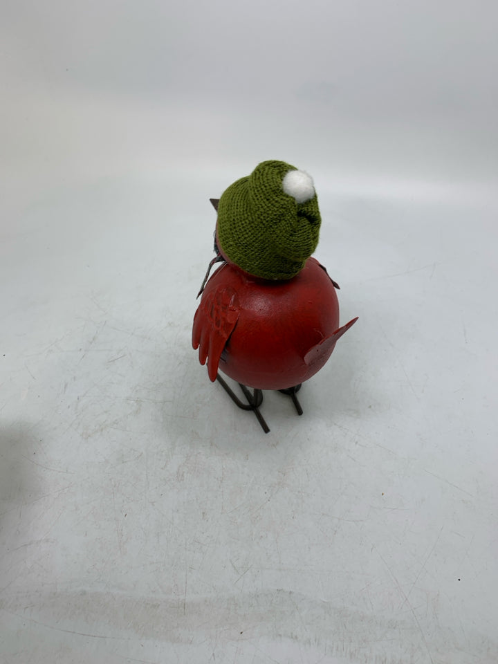 RED METAL BOBBLE CHICKADEE W/ HAT.