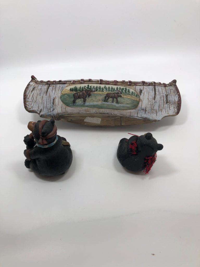 3PC BEARS IN CANOE DECOR FIGURINE.