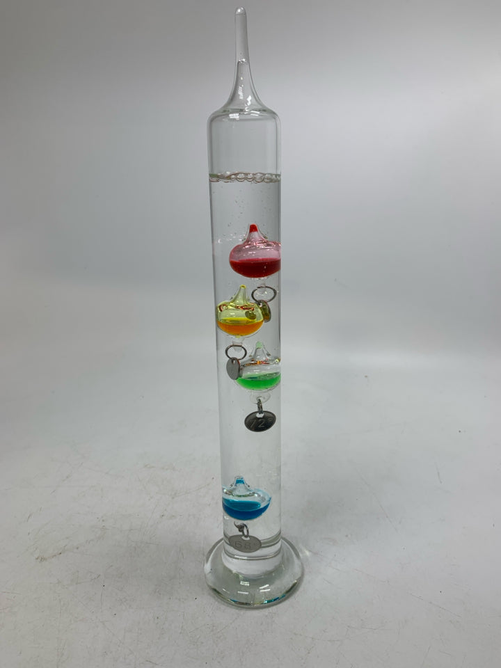 GLASS GALILEO THERMOMETER.