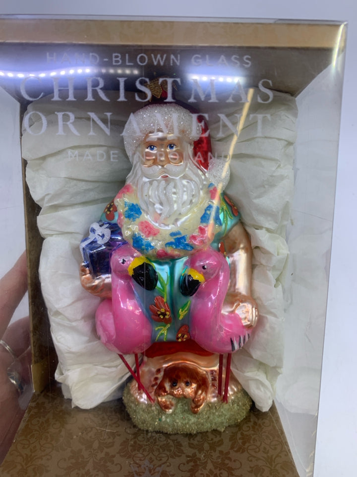 NIB SANTA ORNAMENT W/ FLAMINGOS