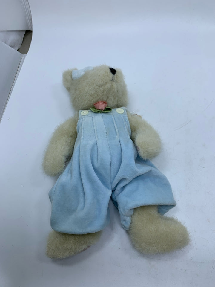 WHITE BEAR W/ LIGHT BLUE JUMPSUIT BOYDS BEAR.