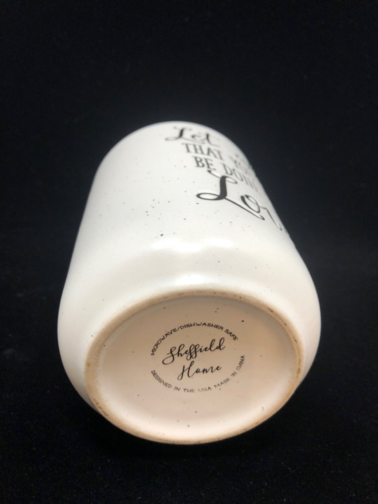 LET ALL THAT YOU DO SPECKLED MUG W/BLACK INSIDE.