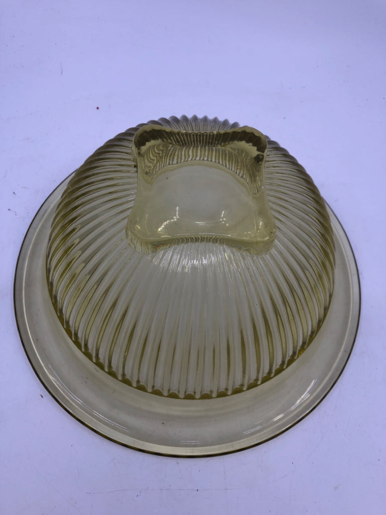 3 VTG YELLOW RIBBED GLASS NESTING BOWLS.