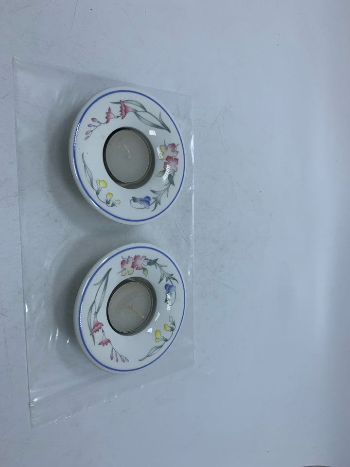 2 LUXEMBOURG SMALL VOTIVE CANDLE HOLDERS FLORAL IN BAG.