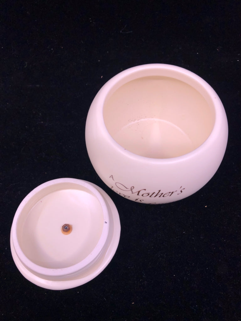 A MOTHERS LOVE- COVERED CANISTER.