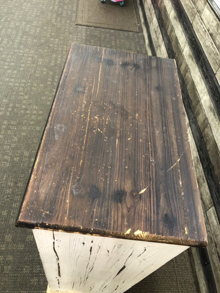 MULTI-COLORED DISTRESSED FARMHOUSE STYLE DRESSER.