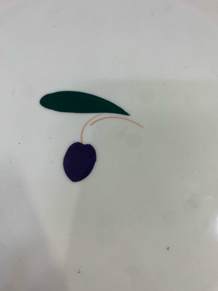 OLIVE PAINTED SERVING BOWL W/GREEN EDGE.