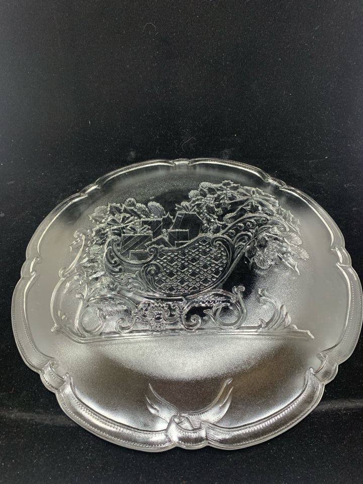 SLEIGH EMBOSSED CLEAR CUT GLASS PLATTER.