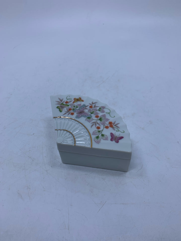 SMALL ASIAN STYLE FAN SHAPE W/ FLOWERS/BUTTERFLIES.