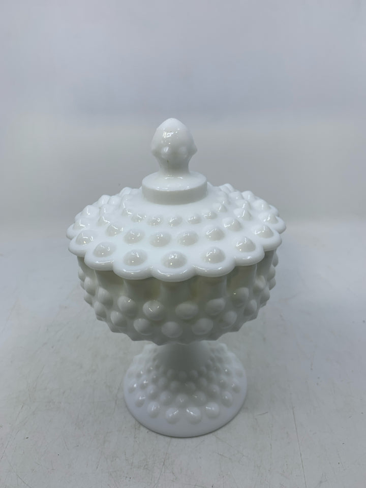 VTG FOOTED HOBNAIL COVERED CANDY DISH.