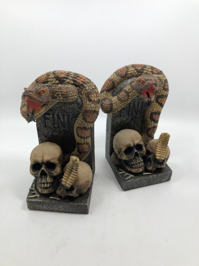 2 RATTLESNAKE TOMBSTONE BOOK ENDS.
