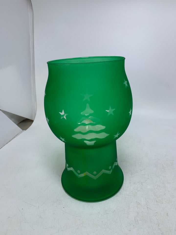 GREEN FROSTED GLASS PFALTZGRAFF FLOATING CANDLE HOLDER.