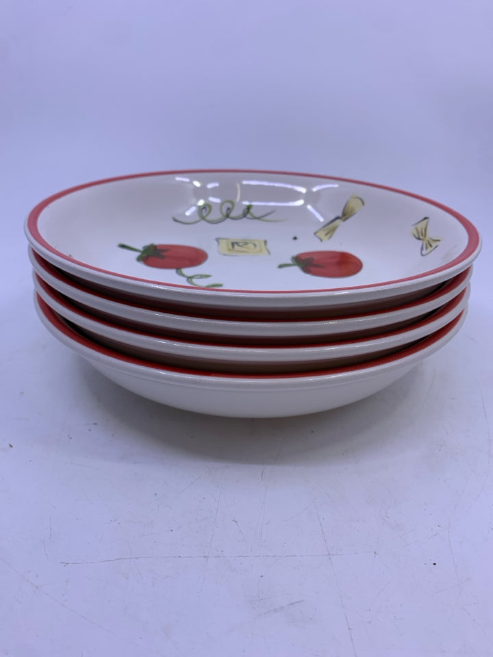 5 PAINTED TOMATO PASTA BOWL SERVING SET - 1 LARGE BOWL, 4 SERVING BOWLS.