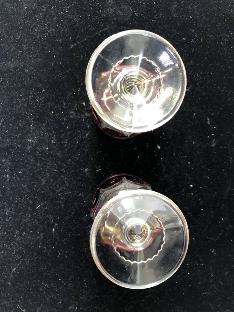2 VTG SHORT PINK TRIM WINE GLASSES.