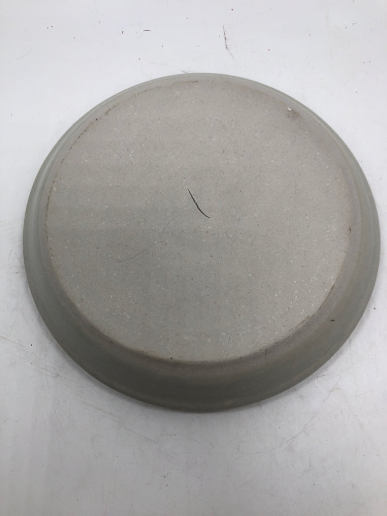 BLUE/GREEN LEAF DESIGN STONEWARE DIP PLATTER.