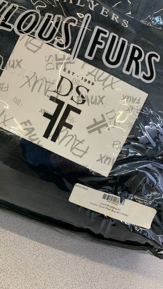 NIP DONNA SALYERS FABULOUS/FURS LUXURY FAUX BLANKET STEEL BLUE.