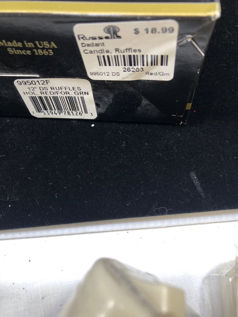 NIB BEESWAX TAPER CANDLE RED/GREEN.