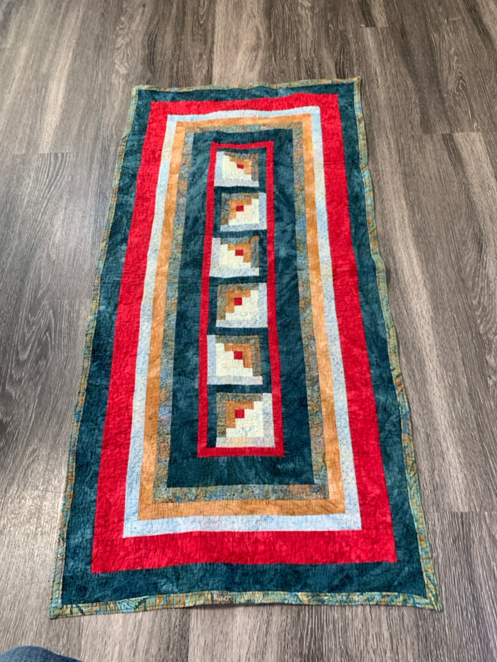 QUILTED BLUE RED ORANGE DETAILED RECTANGLE.