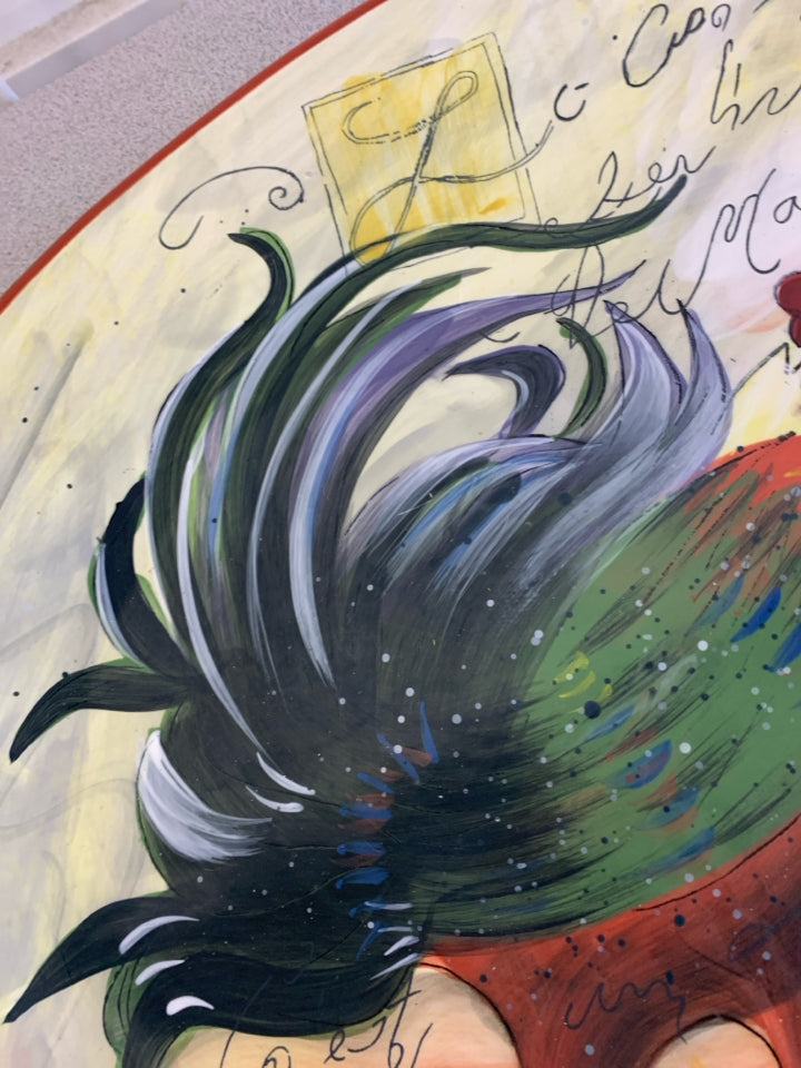 COLORFUL ROOSTER PLATTER W/RED BORDER- SUSAN WINGETS.