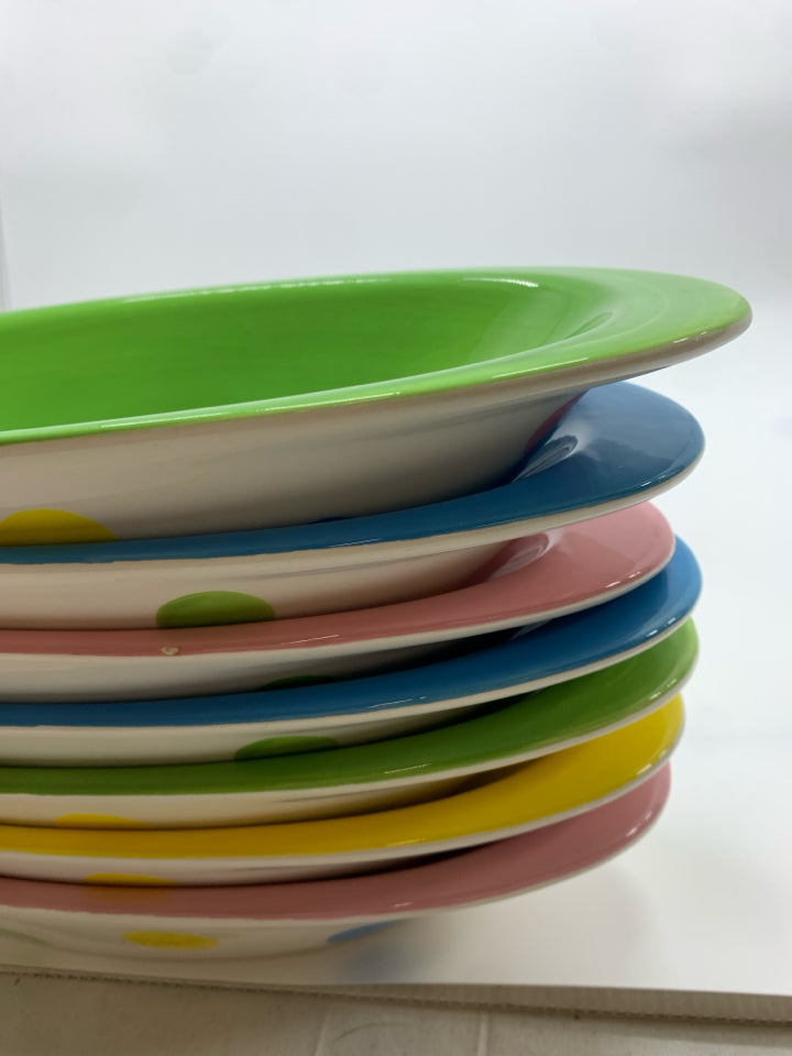 7 COLORFUL POLK-DOT CENTURY BANANA SPLIT BOWLS.