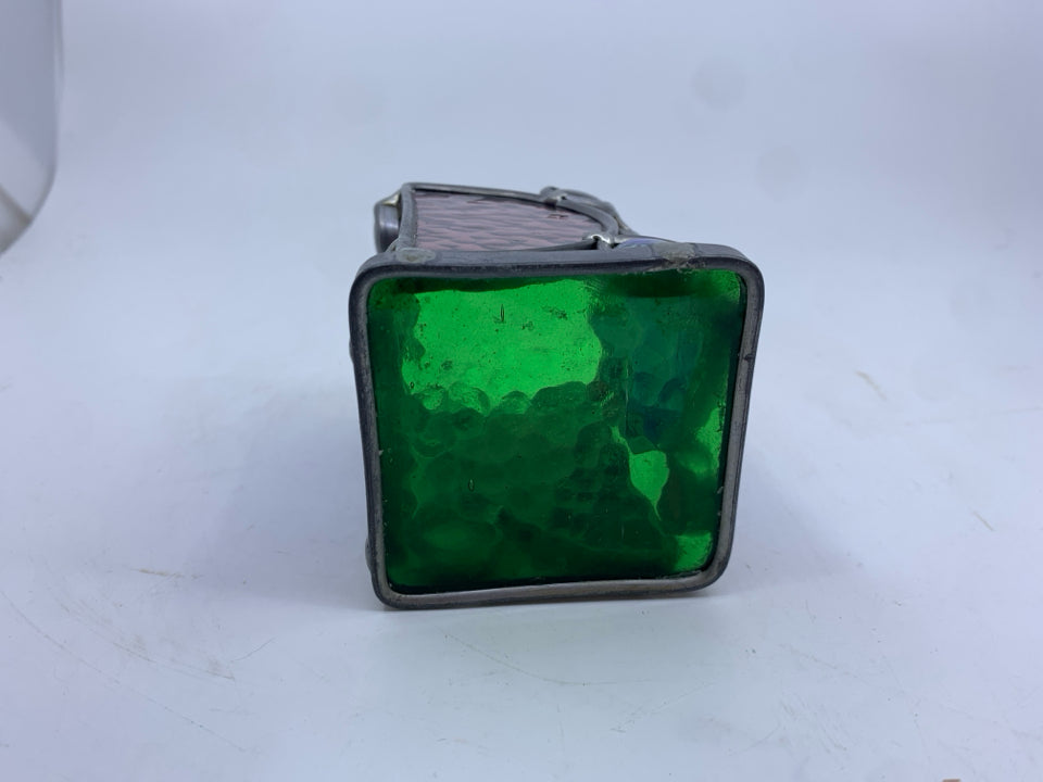 STAIN GLASS ABSTRACT VOTIVE HOLDER.
