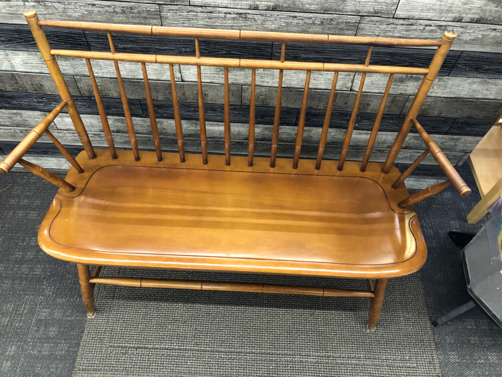 VTG WOODEN BENCH W/SPINDLE BACK REST.