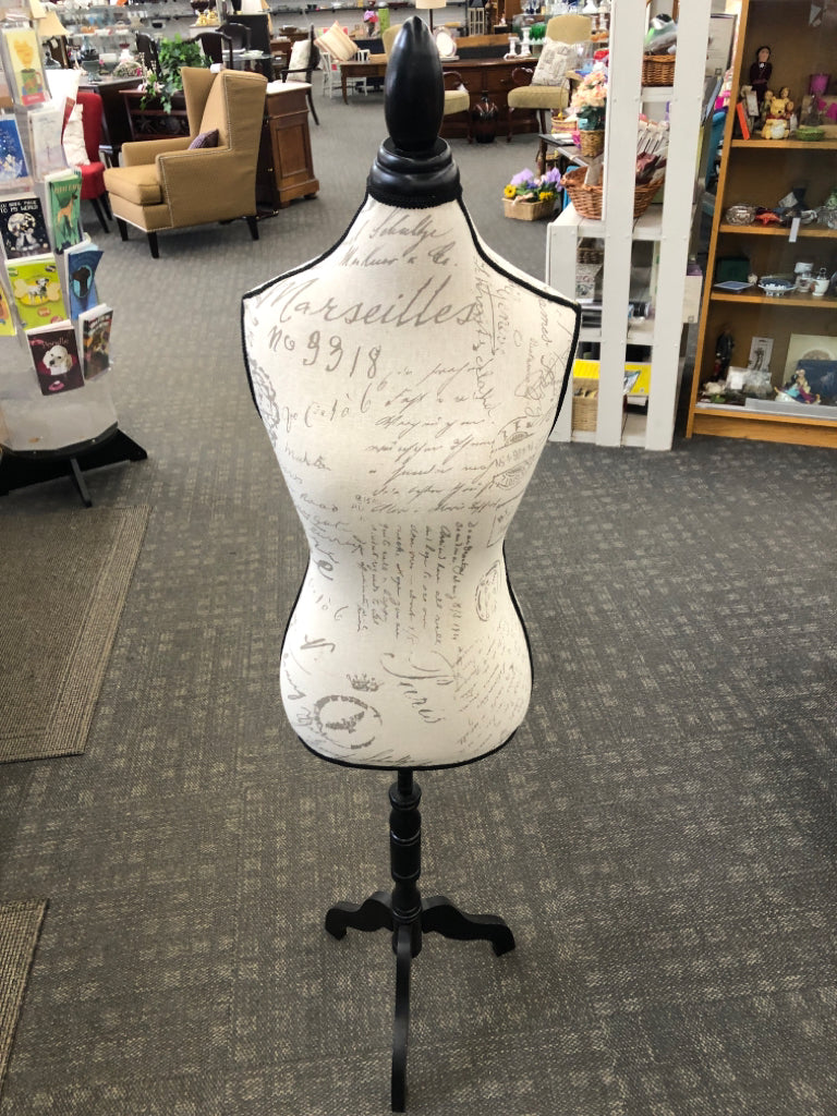 MANNEQUIN W/VINTAGE WRITING DESIGN.