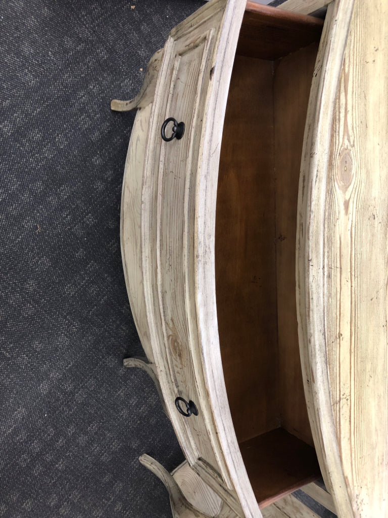 RUSTIC OFF WHITE 2 DRAWER CONSOLE TABLE W/ LOW SHELF.