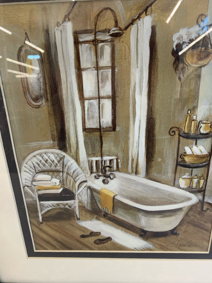 BATHTUB IN BATHROOM PICTURE W /BLACK FRAME.