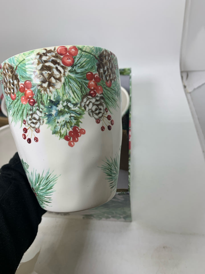 NIB WINTER WONDERLAND PATTERN MUGS.