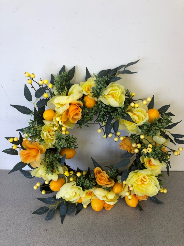YELLOW & ORANGE FLOWER WREATH.