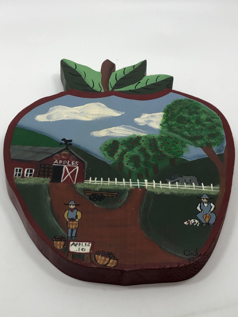 PRIMITIVE APPLE W/PAINTED BARN/FARM WALL HANGING.