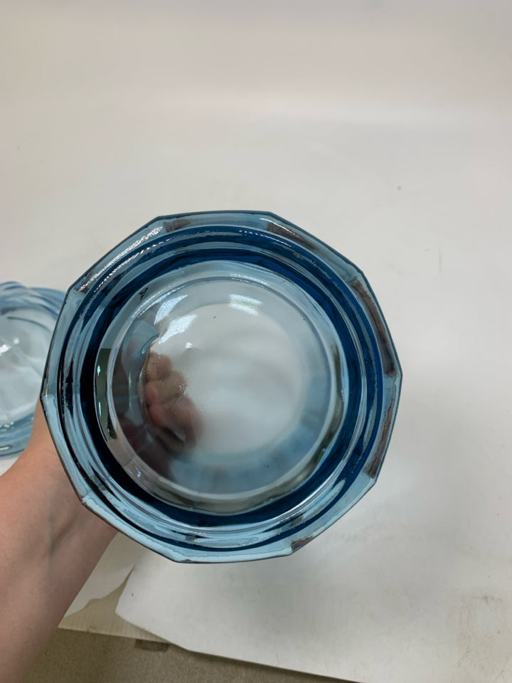 HEAVY LIGHT BLUE THICK GLASS CANISTER.