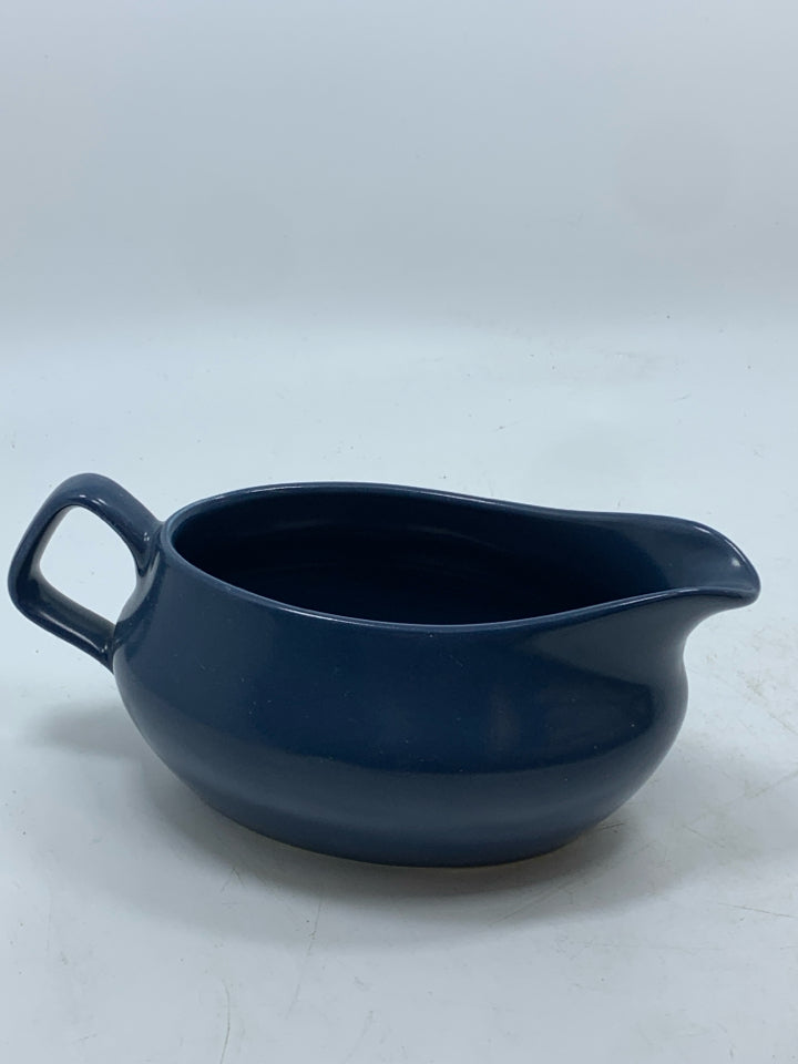 BLUE CERAMIC GRAVY BOAT.