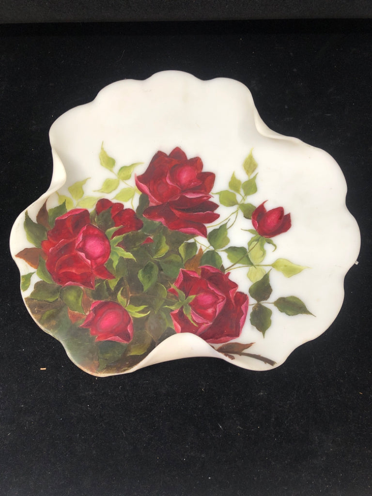 VTG ROSE FROSTED PLATE.