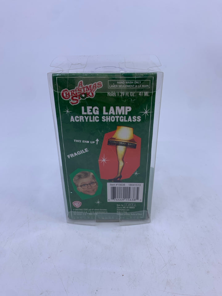 NIB LEG LAMP ACRYLIC SHOT GLASS.