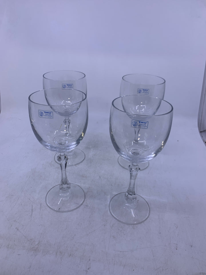 4 CLEAR CRYSTAL WINE GLASSES.